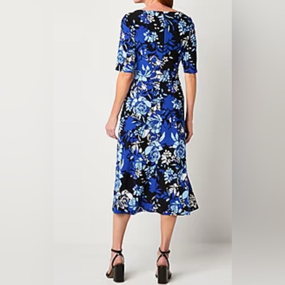 Black Label Evan-Picone Short Sleeve Floral Midi Fit + Flare Dress 18 New - Picture 3 of 4